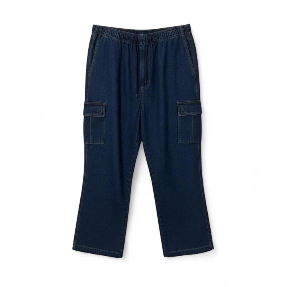 Haband Casual Joe Vtg Dark Wash Denim Cargo Pants Sz L 36 - 40 Inseam XS 25 - 26